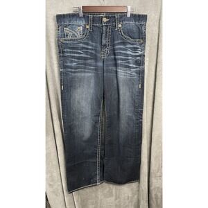 Big Star Buckle Jeans Mens 36rx34 Voyager Wide  Leg Straight Y2K Blue Distressed
